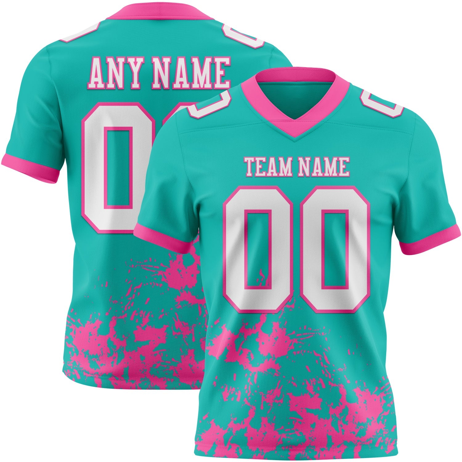 Custom Aqua White-Pink 3D Pattern Splash Authentic Football Jersey - Main View