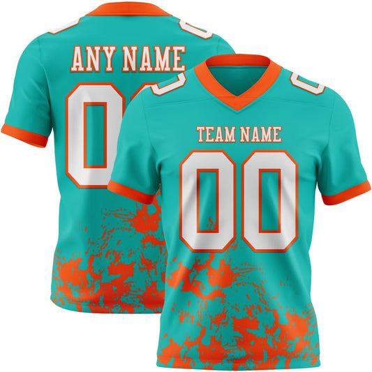 Custom Aqua White-Orange 3D Pattern Splash Authentic Football Jersey - Main View