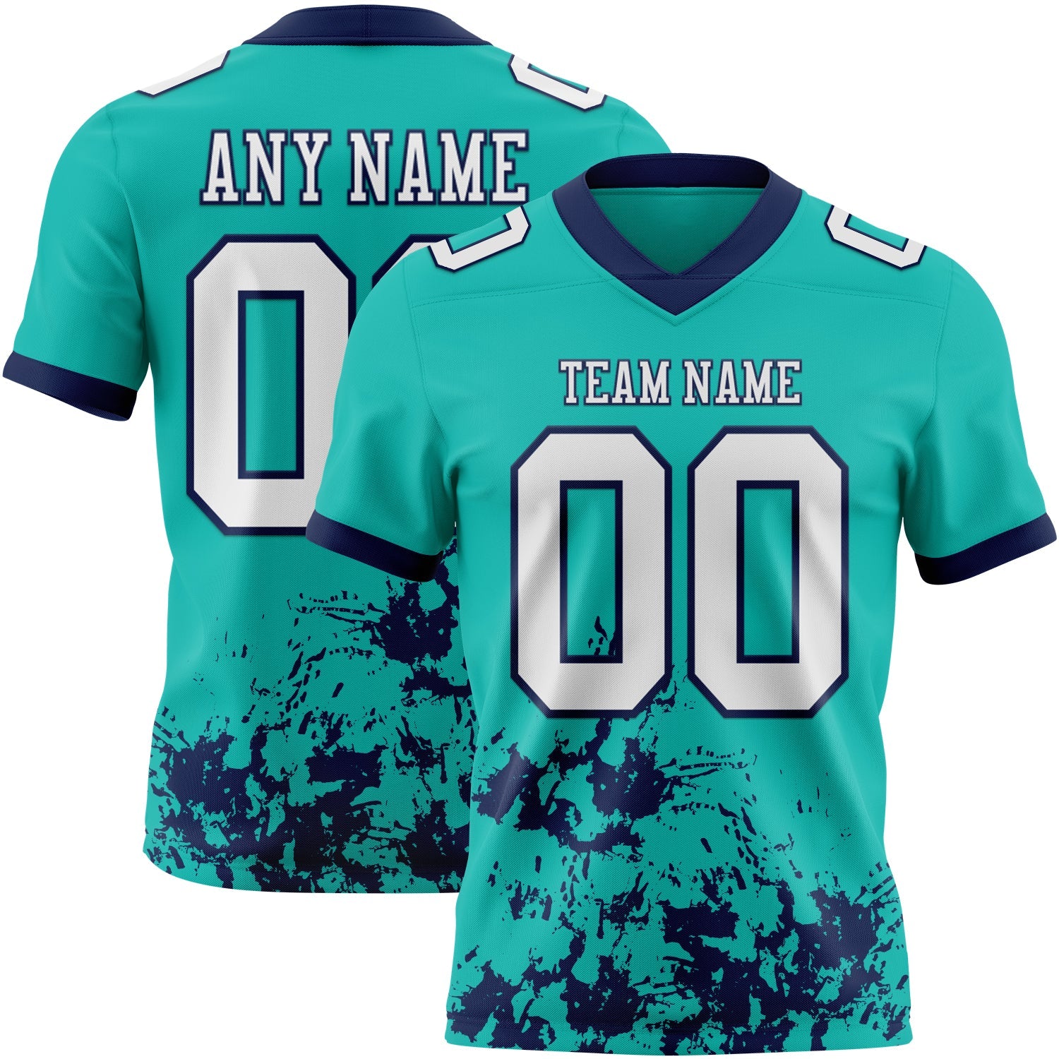 Custom Aqua White-Navy 3D Pattern Splash Authentic Football Jersey - Main View