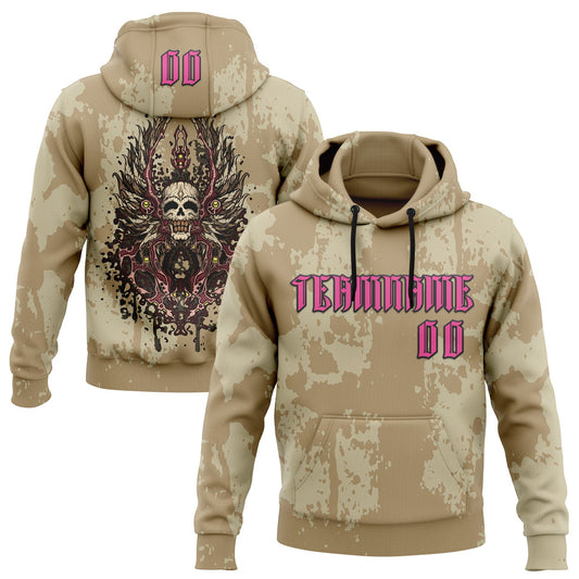 Custom Old Gold Pink-Black 3D Skull Gothic Vintage Grunge Art Sports Pullover Sweatshirt Hoodie - Main View