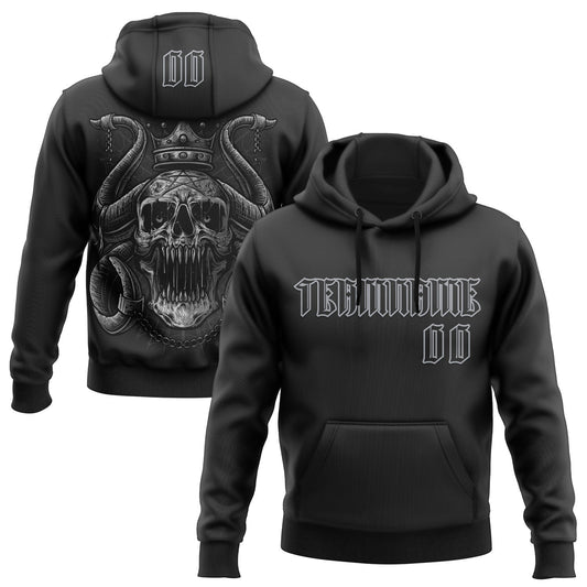 Custom Black Gray 3D Skull Gothic Horned Emperor Sports Pullover Sweatshirt Hoodie - Main View