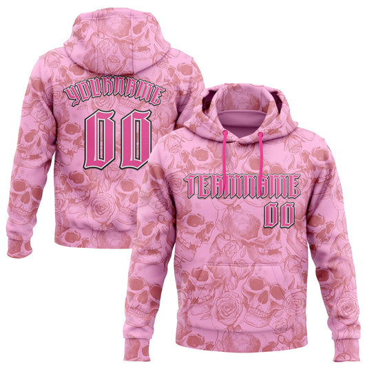 Custom Pink White-Black 3D Skull Roses Gothic Vintage Sports Pullover Sweatshirt Hoodie - Main View