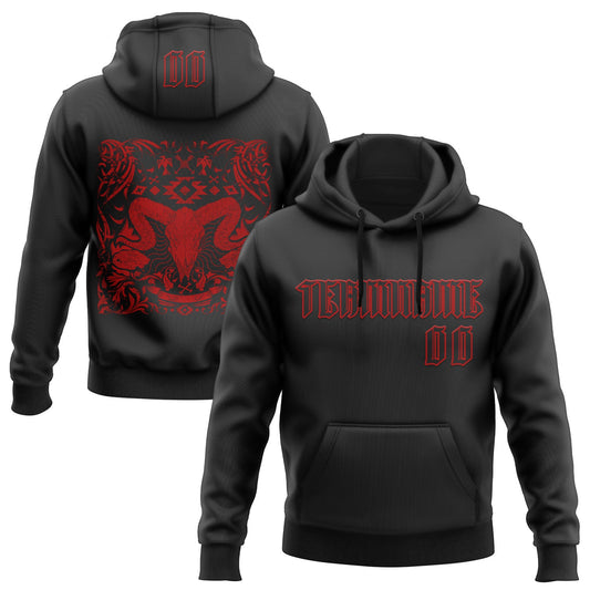 Custom Black Red 3D Skull Vintage Triba Gothic Sports Pullover Sweatshirt Hoodie - Main View