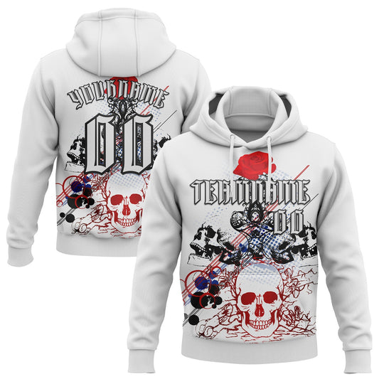 Custom White Black 3D Skull Roses Gothic Sports Pullover Sweatshirt Hoodie - Main View
