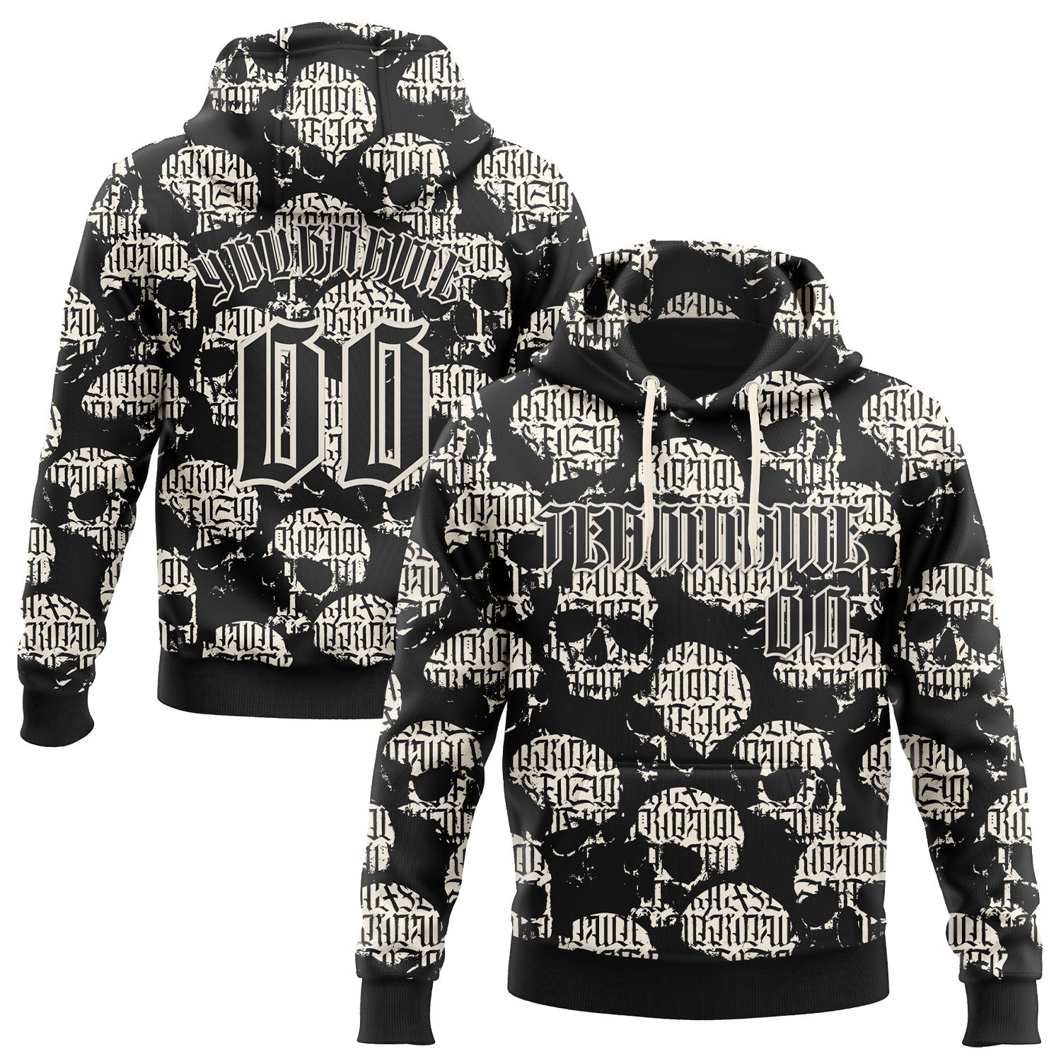 Custom Black Cream 3D Skull Gothic Vintage Grunge Art Sports Pullover Sweatshirt Hoodie - Main View