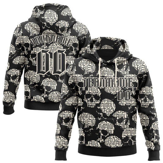 Custom Black Cream 3D Skull Gothic Vintage Grunge Art Sports Pullover Sweatshirt Hoodie - Main View
