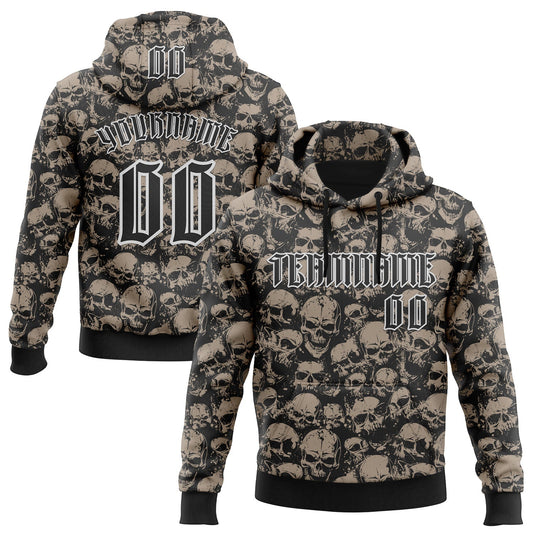 Custom Black White 3D Skull Gothic Vintage Grunge Art Sports Pullover Sweatshirt Hoodie - Main View