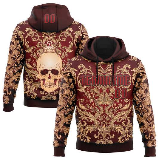 Custom Red Black 3D Skull Gothic Emperor Vintage Sports Pullover Sweatshirt Hoodie - Main View