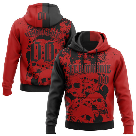 Custom Red Black 3D Skull Gothic Splash Vintage Grunge Art Sports Pullover Sweatshirt Hoodie - Main View