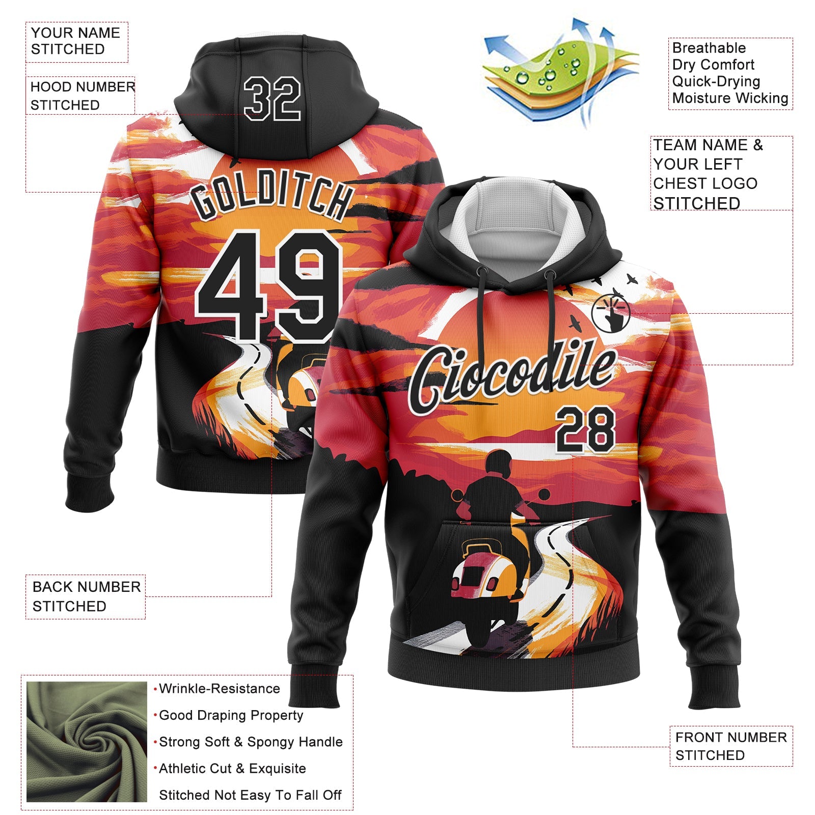 Custom Stitched Red Black-White 3D Pattern Design Motorcycle Motocross Racing Sports Pullover Sweatshirt Hoodie view 2