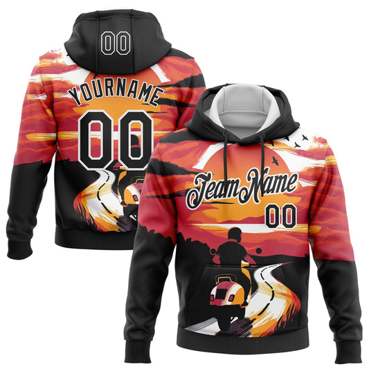 Custom Stitched Red Black-White 3D Pattern Design Motorcycle Motocross Racing Sports Pullover Sweatshirt Hoodie - Main View