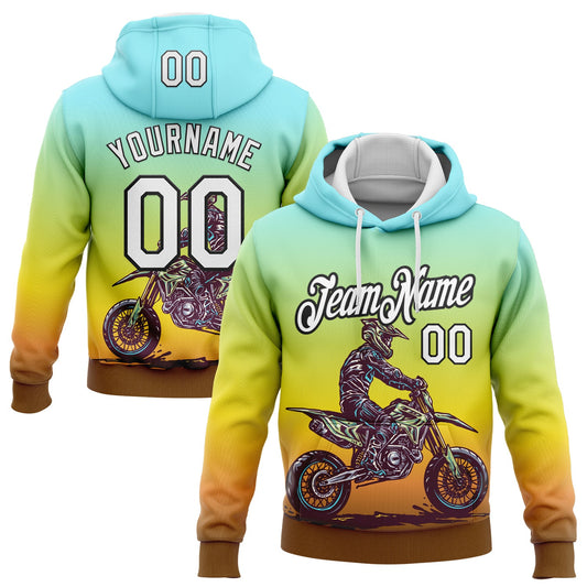 Custom Stitched Green White Yellow Brown-Black 3D Pattern Design Motorcycle Motocross Racing Sports Pullover Sweatshirt Hoodie - Main View