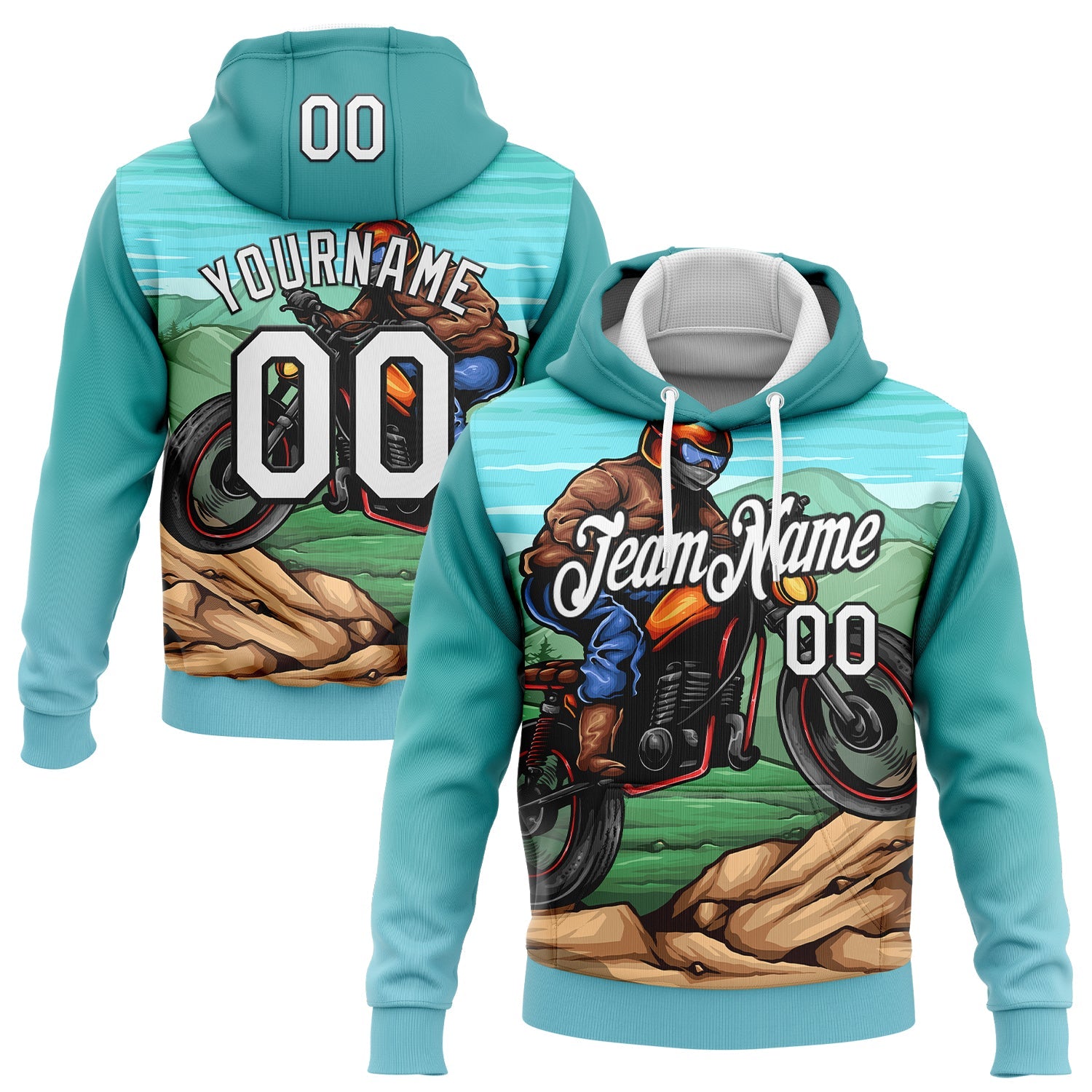 Custom Stitched Green White-Black 3D Pattern Design Motorcycle Motocross Racing Sports Pullover Sweatshirt Hoodie - Main View