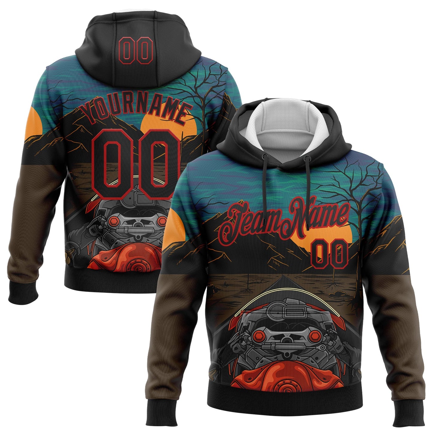 Custom Stitched Green Black Brown-Red 3D Pattern Design Motorcycle Motocross Racing Sports Pullover Sweatshirt Hoodie - Main View