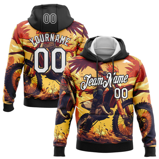 Custom Stitched Yellow White-Black 3D Pattern Design Motorcycle Motocross Racing Sports Pullover Sweatshirt Hoodie - Main View