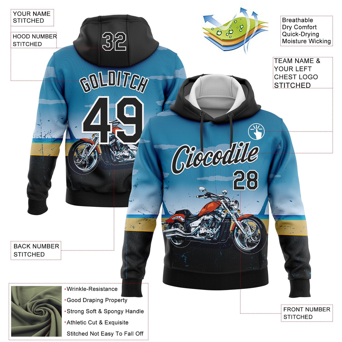 Custom Stitched Blue Black-White 3D Pattern Design Motorcycle Motocross Racing Sports Pullover Sweatshirt Hoodie view 2