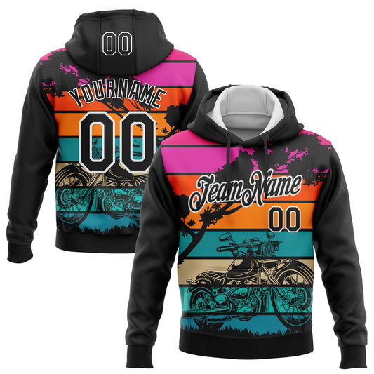 Custom Stitched Black White 3D Pattern Design Motorcycle Motocross Racing Sports Pullover Sweatshirt Hoodie - Main View