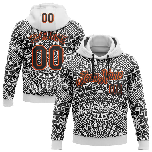 Custom Stitched White Black-Orange 3D Pattern Design Tribal Ethnic Native American Sports Pullover Sweatshirt Hoodie - Main View
