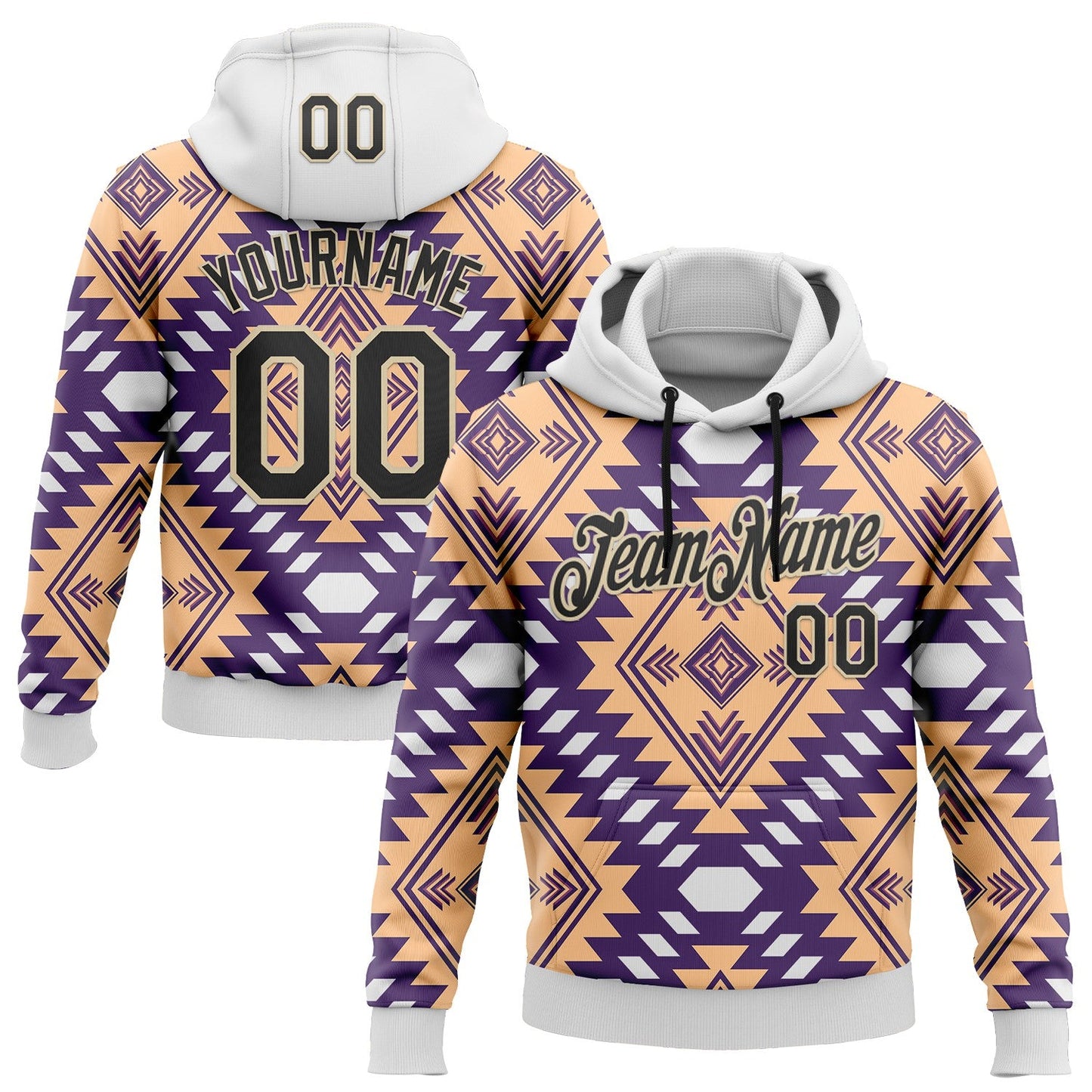 Custom Stitched White Black-City Cream 3D Pattern Design Tribal Ethnic Native American Sports Pullover Sweatshirt Hoodie - Main View