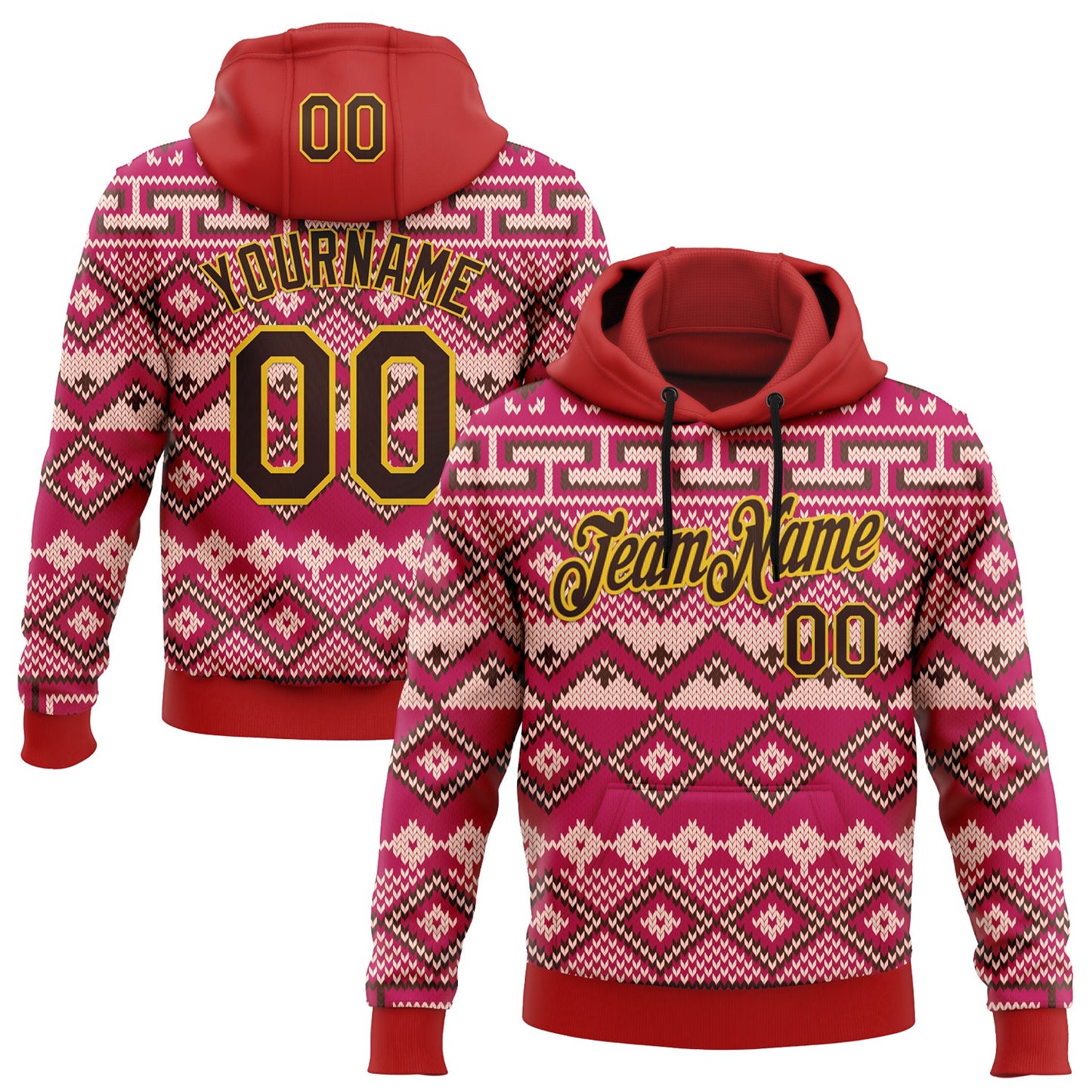 Custom Stitched Red Brown-Yellow 3D Pattern Design Tribal Ethnic Native American Sports Pullover Sweatshirt Hoodie - Main View