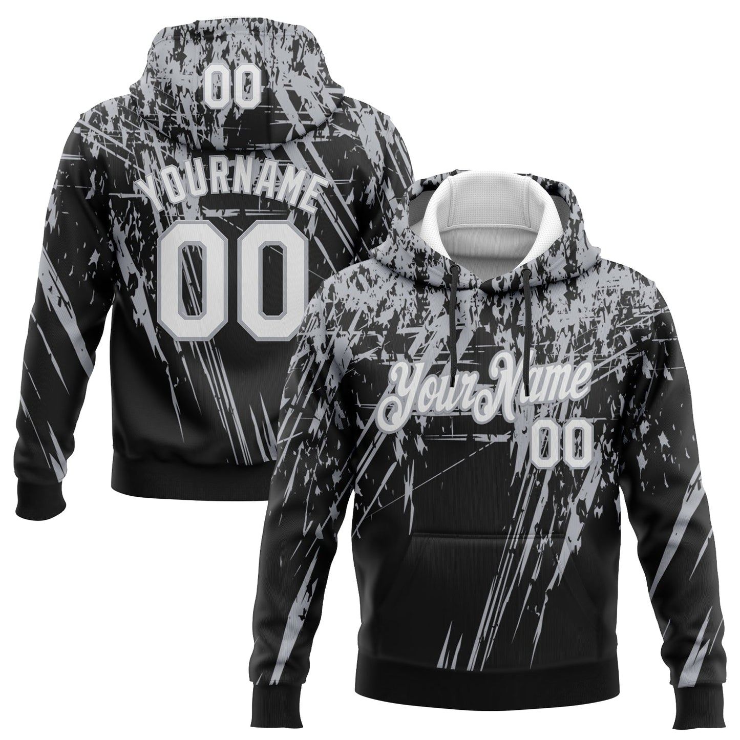 Custom Stitched Black White-Gray 3D Pattern Design Splash Grunge Art Sports Pullover Sweatshirt Hoodie - Main View