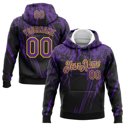 Custom Stitched Black Purple-Yellow 3D Pattern Design Splash Grunge Art Sports Pullover Sweatshirt Hoodie - Main View