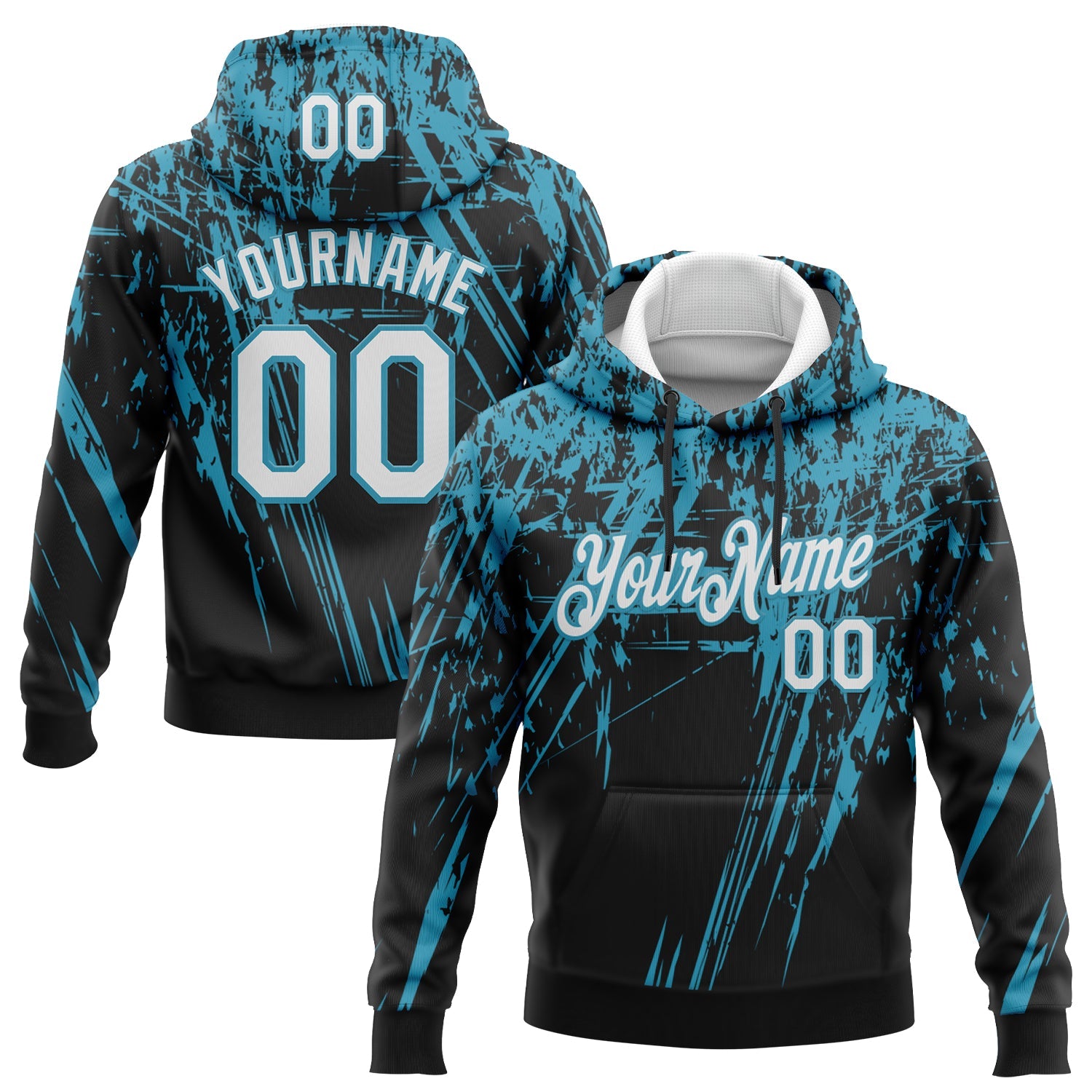 Custom Stitched Black White-Panther Blue 3D Pattern Design Splash Grunge Art Sports Pullover Sweatshirt Hoodie - Main View