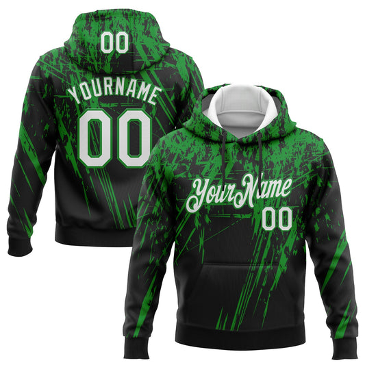 Custom Stitched Black White-Grass Green 3D Pattern Design Splash Grunge Art Sports Pullover Sweatshirt Hoodie - Main View