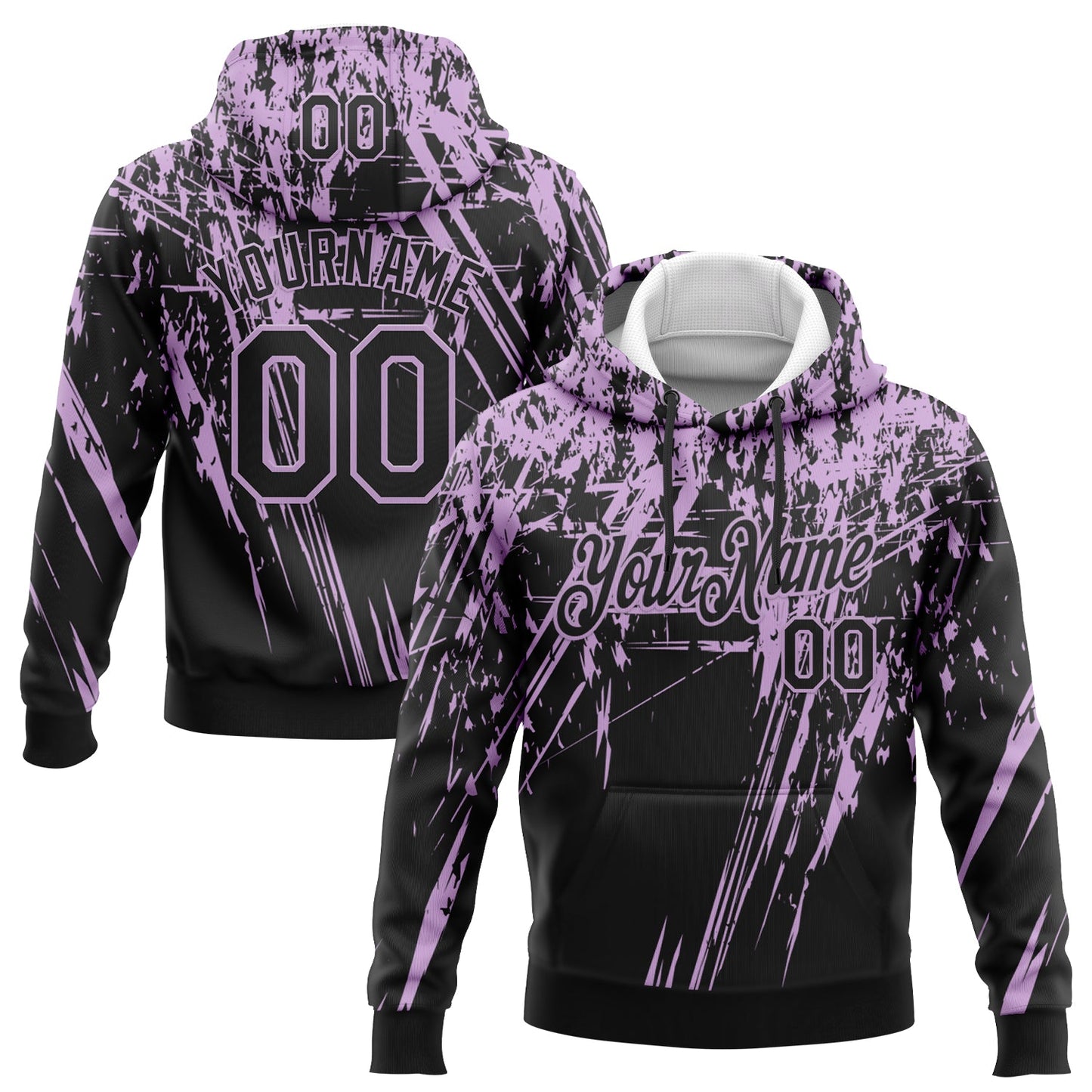 Custom Stitched Black Light Purple 3D Pattern Design Splash Grunge Art Sports Pullover Sweatshirt Hoodie - Main View