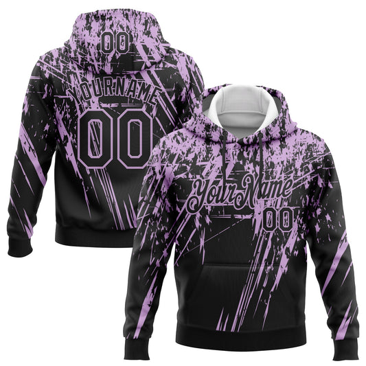 Custom Stitched Black Light Purple 3D Pattern Design Splash Grunge Art Sports Pullover Sweatshirt Hoodie - Main View