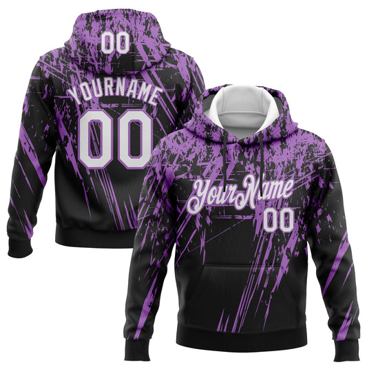 Custom Stitched Black White-Medium Purple 3D Pattern Design Splash Grunge Art Sports Pullover Sweatshirt Hoodie - Main View