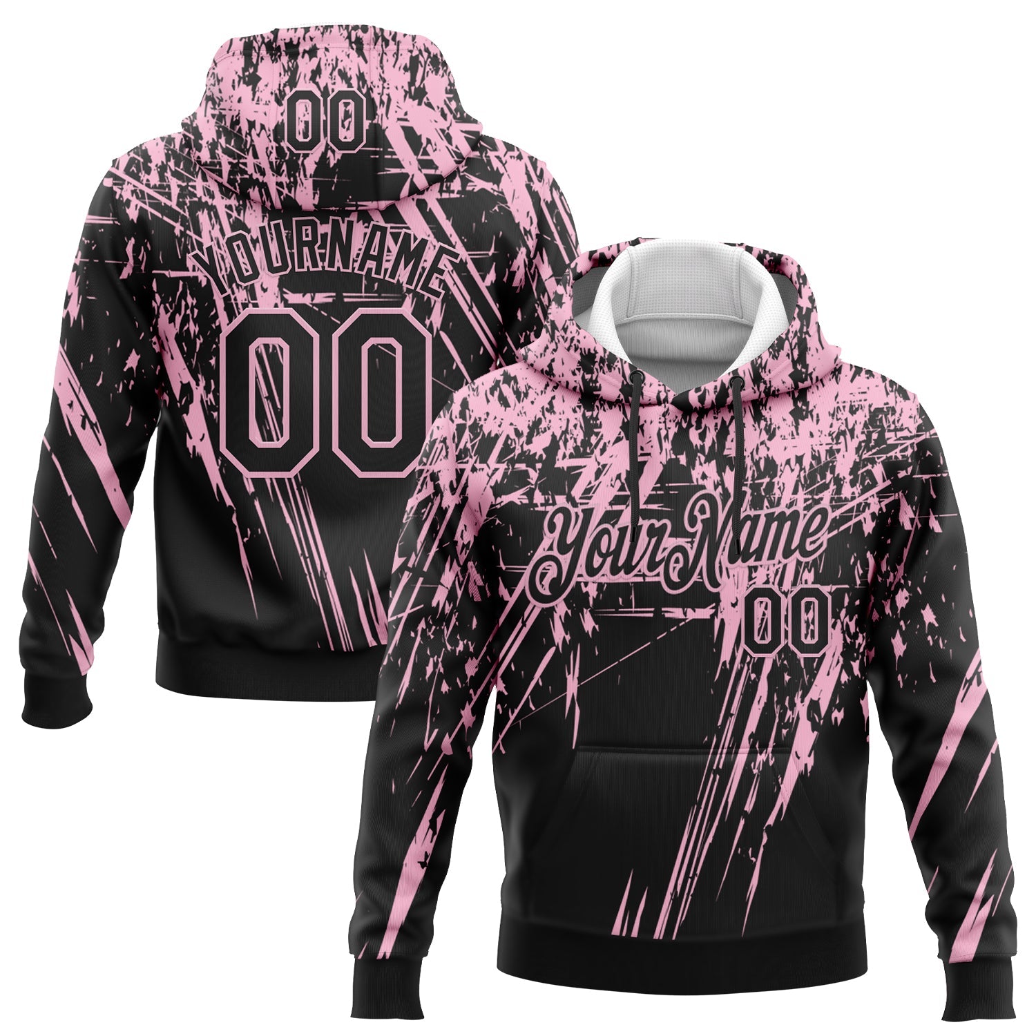 Custom Stitched Black Light Pink 3D Pattern Design Splash Grunge Art Sports Pullover Sweatshirt Hoodie - Main View