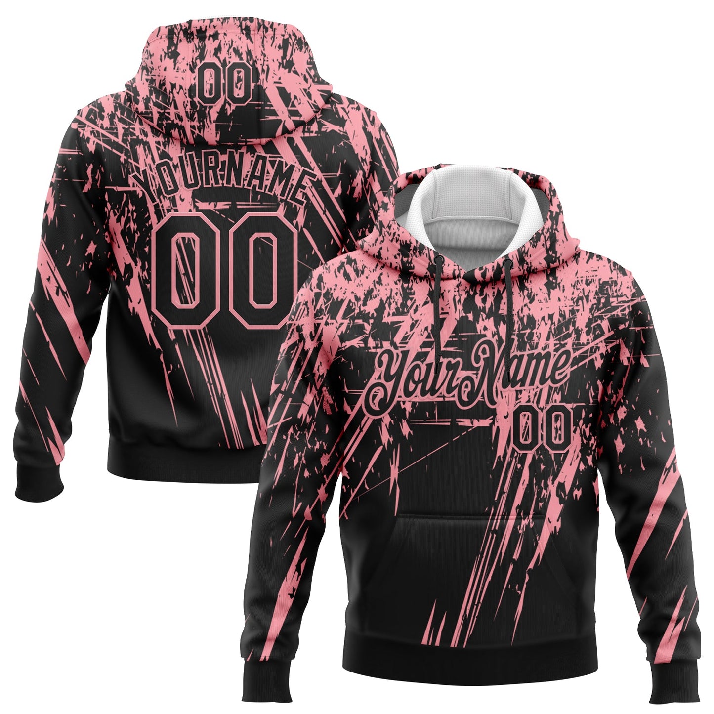 Custom Stitched Black Medium Pink 3D Pattern Design Splash Grunge Art Sports Pullover Sweatshirt Hoodie - Main View