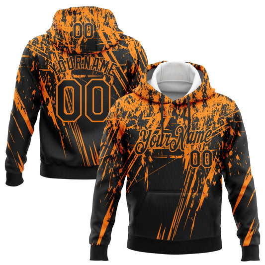 Custom Stitched Black Bay Orange 3D Pattern Design Splash Grunge Art Sports Pullover Sweatshirt Hoodie - Main View