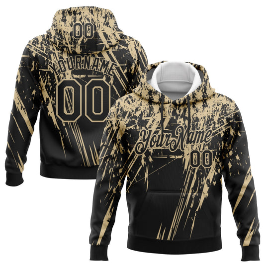 Custom Stitched Black Vegas Gold 3D Pattern Design Splash Grunge Art Sports Pullover Sweatshirt Hoodie - Main View