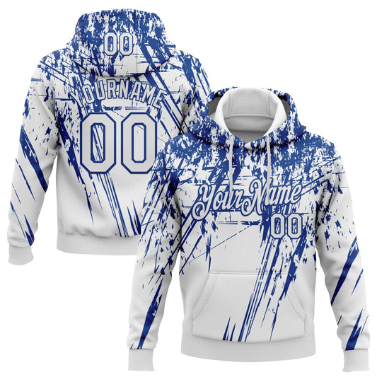 Custom Stitched White Royal 3D Pattern Design Splash Grunge Art Sports Pullover Sweatshirt Hoodie - Main View