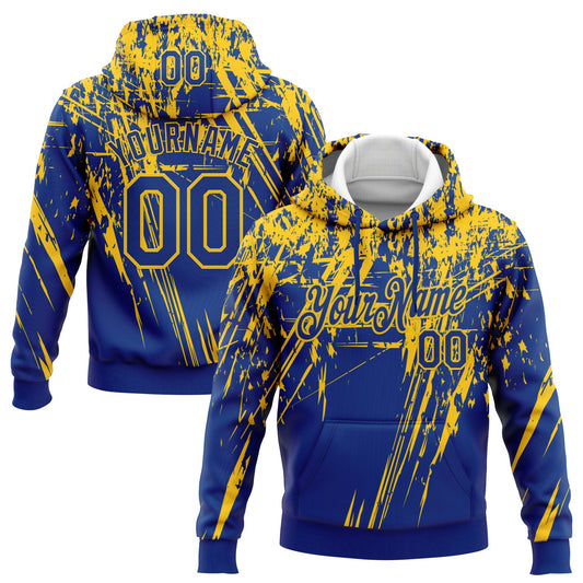 Custom Stitched Royal Yellow 3D Pattern Design Splash Grunge Art Sports Pullover Sweatshirt Hoodie - Main View