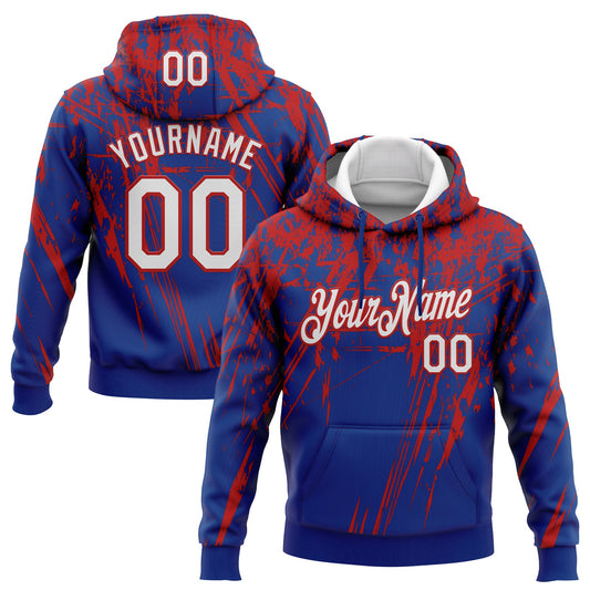 Custom Stitched Royal White-Red 3D Pattern Design Splash Grunge Art Sports Pullover Sweatshirt Hoodie - Main View
