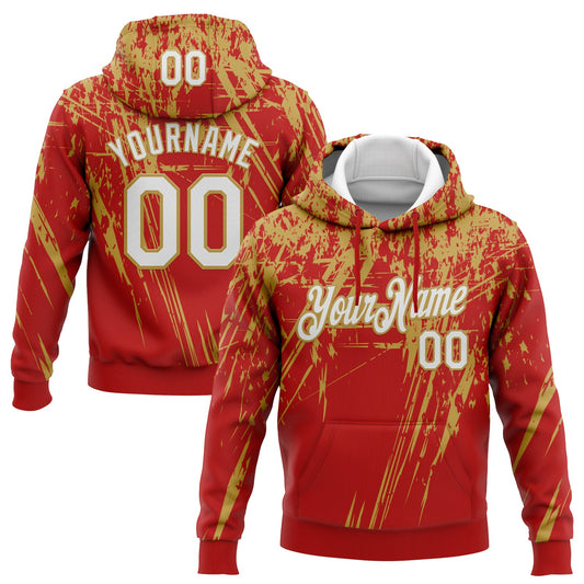 Custom Stitched Red White-Old Gold 3D Pattern Design Splash Grunge Art Sports Pullover Sweatshirt Hoodie - Main View