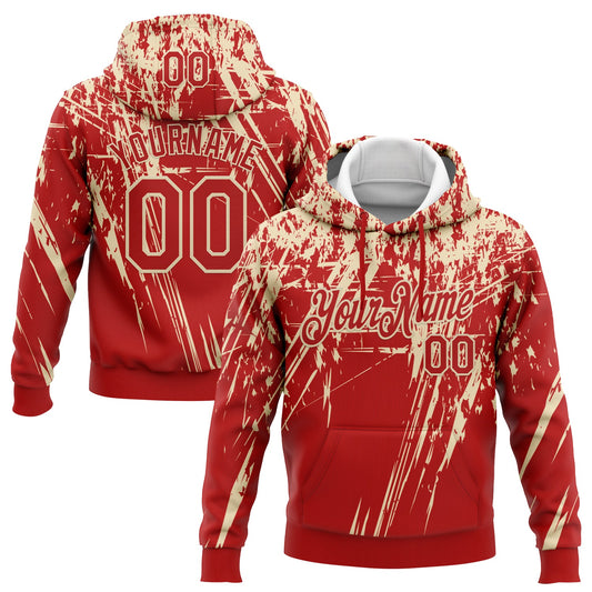 Custom Stitched Red Cream 3D Pattern Design Splash Grunge Art Sports Pullover Sweatshirt Hoodie - Main View
