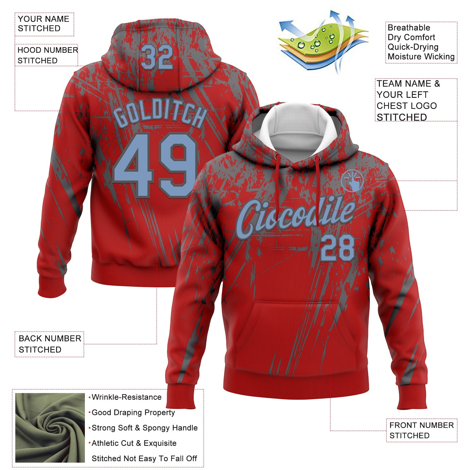 Custom Stitched Red Light Blue-Steel Gray 3D Pattern Design Splash Grunge Art Sports Pullover Sweatshirt Hoodie view 2