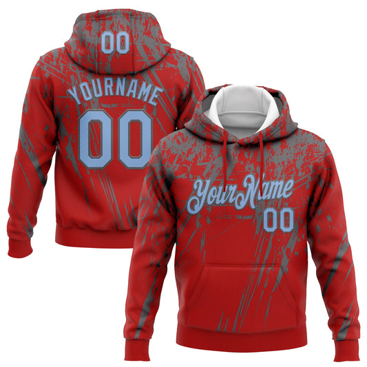 Custom Stitched Red Light Blue-Steel Gray 3D Pattern Design Splash Grunge Art Sports Pullover Sweatshirt Hoodie - Main View