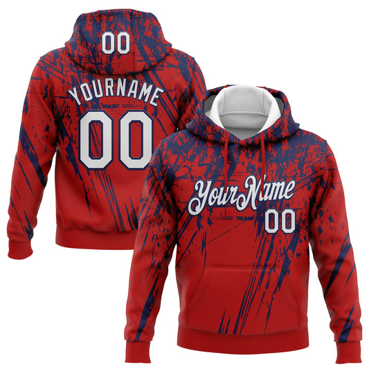 Custom Stitched Red White-Navy 3D Pattern Design Splash Grunge Art Sports Pullover Sweatshirt Hoodie - Main View