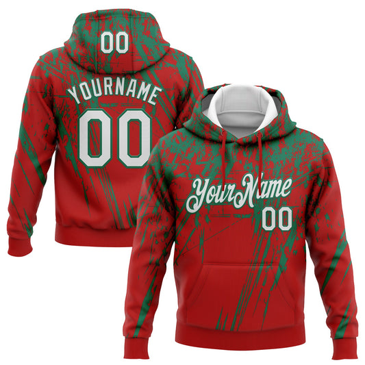 Custom Stitched Red White-Kelly Green 3D Pattern Design Splash Grunge Art Sports Pullover Sweatshirt Hoodie - Main View