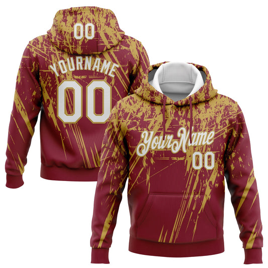 Custom Stitched Crimson White-Old Gold 3D Pattern Design Splash Grunge Art Sports Pullover Sweatshirt Hoodie - Main View