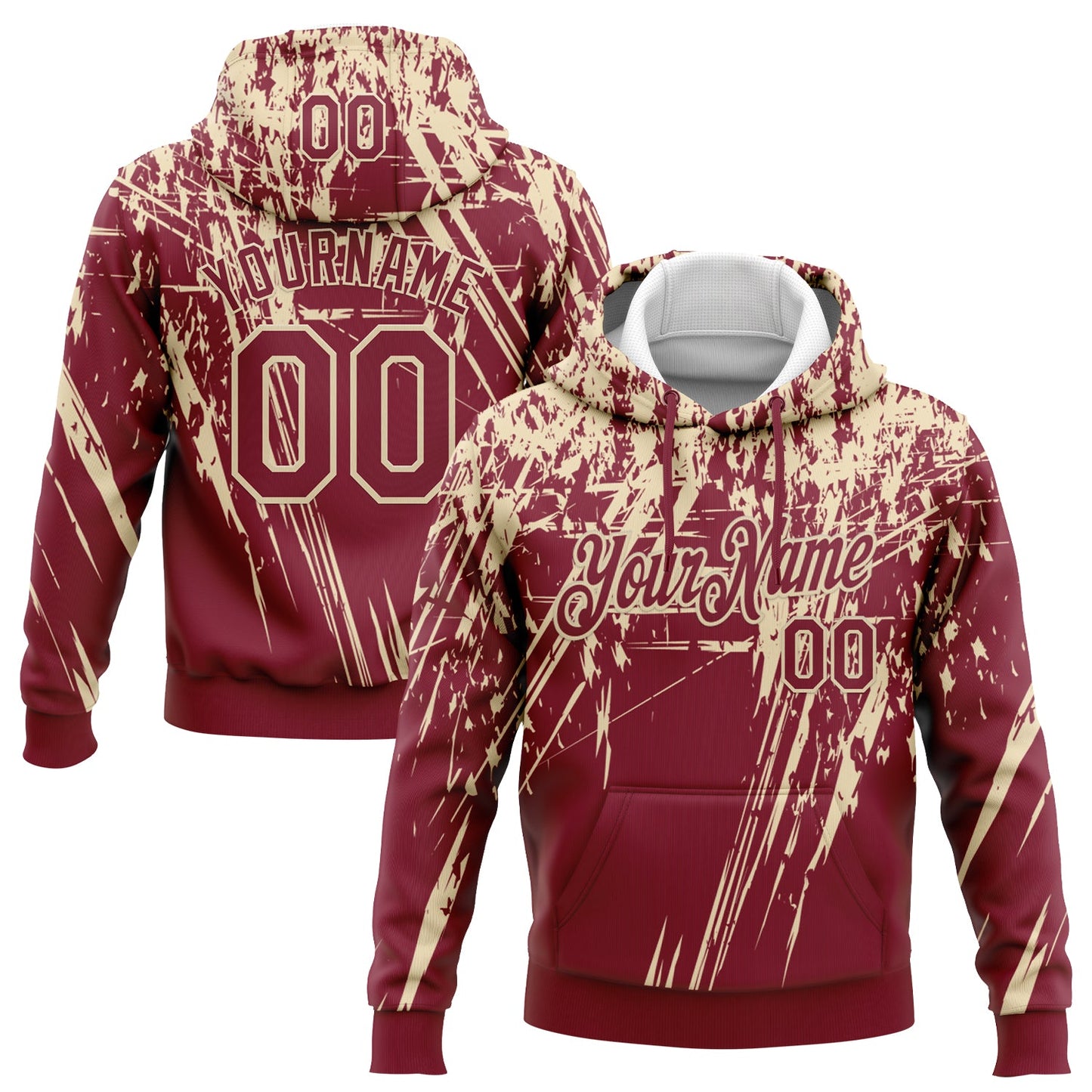 Custom Stitched Crimson Cream 3D Pattern Design Splash Grunge Art Sports Pullover Sweatshirt Hoodie - Main View
