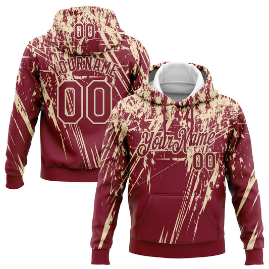 Custom Stitched Crimson Cream 3D Pattern Design Splash Grunge Art Sports Pullover Sweatshirt Hoodie - Main View