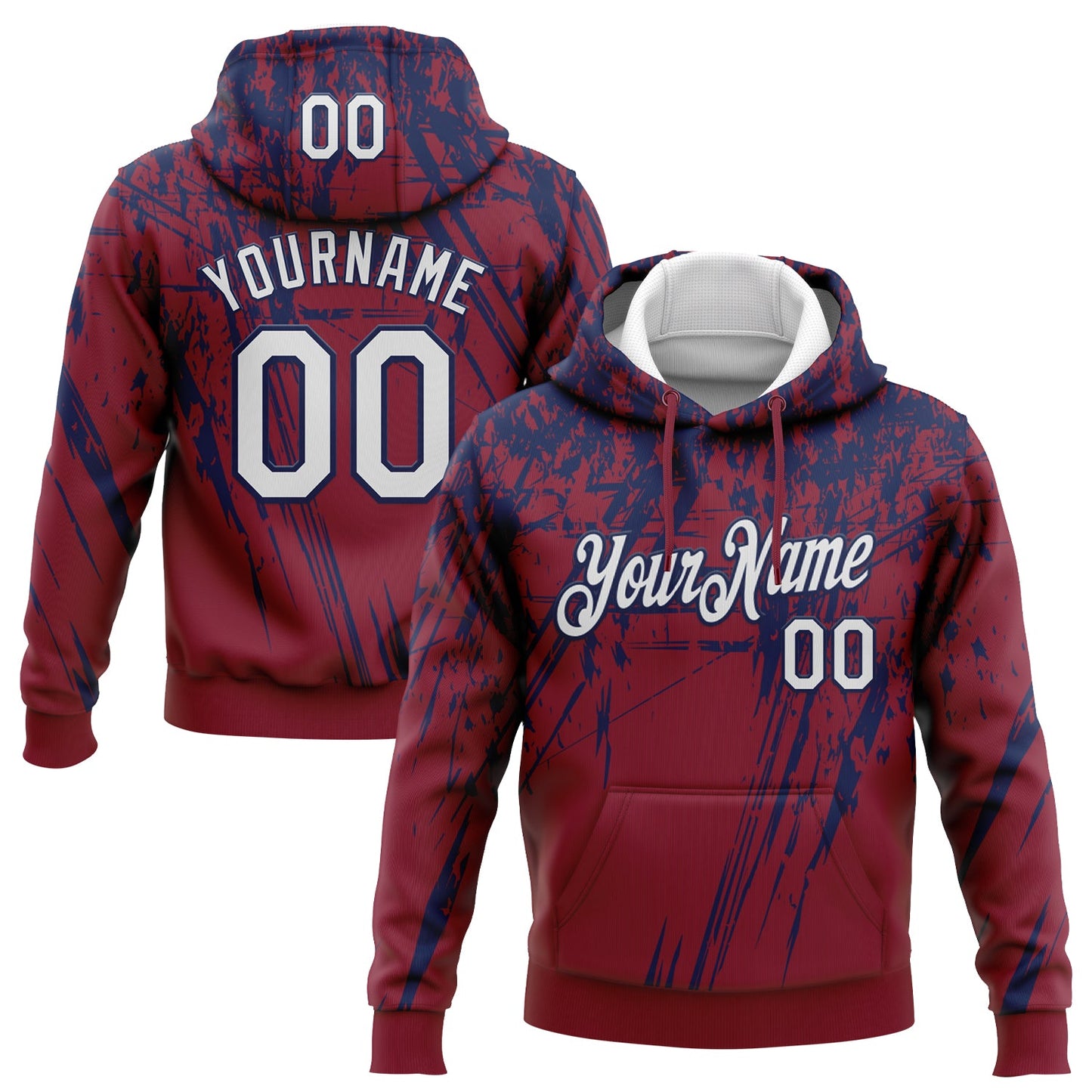 Custom Stitched Crimson White-Navy 3D Pattern Design Splash Grunge Art Sports Pullover Sweatshirt Hoodie - Main View