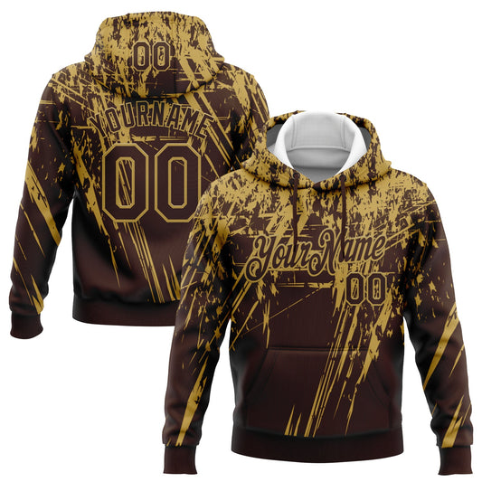 Custom Stitched Brown Old Gold 3D Pattern Design Splash Grunge Art Sports Pullover Sweatshirt Hoodie - Main View