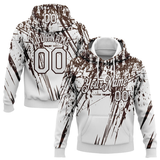 Custom Stitched White Brown 3D Pattern Design Splash Grunge Art Sports Pullover Sweatshirt Hoodie - Main View